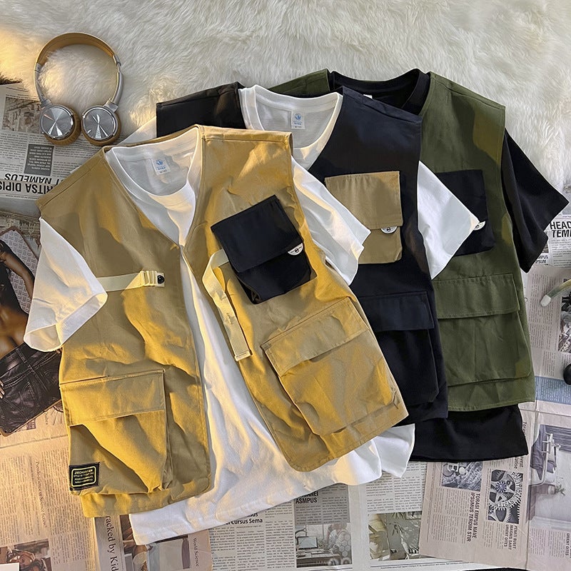 Japanese Style Retro Khachi Men'S Functional Tactical Vest Men'S Trendy Brand Sleeveless Vest Work Jacket - Image 3